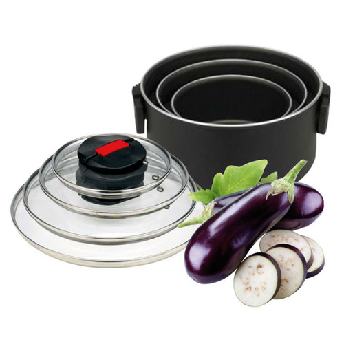 LOT DE 3 CASSEROLES ANTI-ADHÉSIVES + 3 COUVERCLES EN VERRE - BALLARINI