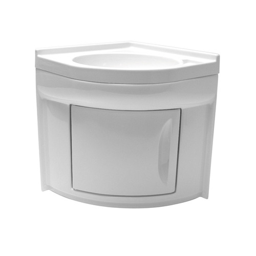 MEUBLE D''ANGLE + LAVABO D''ANGLE ENCASTRABLE BLANC EN PST 41,8 x 41,8 x H51 cm