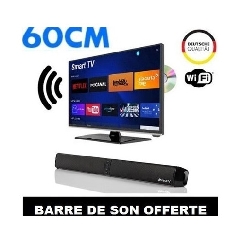 TELEVISEUR SMART Silverline HD DVD web os 60cm/24 Pouces Mobile TV + BARRE DE SON TUBE OFFERTE