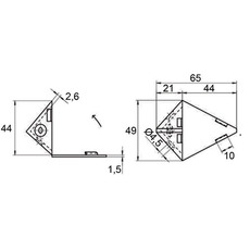 Miniature Equerre pour meuble 3 trous à couvercle repliable N° 1