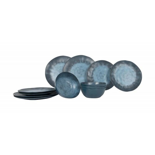 VAISSELLE STONE MELAMINE 12 PCS - BLEU