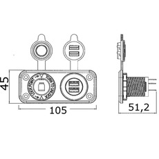 Miniature Prise allume-cigares + double USB-A+USB-C blanc - OSCULATI N° 1 Miniature Prise allume-cigares + double USB-A+USB-C blanc - OSCULATI N° 1