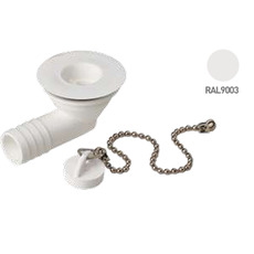 Bonde coudée Ø25mm (filetage Ø31mm) avec bouchon et chainette