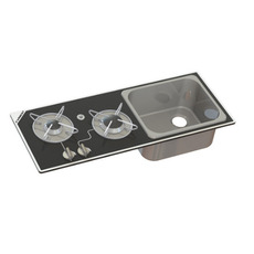 Miniature Réchaud Cristal combiné - 2 FEUX & 1 ÉVIER - 765 X 334 MM - NOIR/ARGENT MAT - CARBEST N° 0