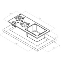 Miniature Réchaud Cristal combiné - 2 FEUX & 1 ÉVIER - 765 X 334 MM - NOIR/ARGENT MAT - CARBEST N° 1