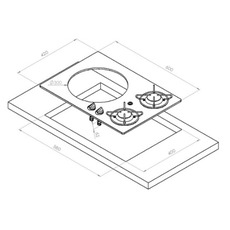 Miniature Réchaud Cristal combiné - 2 FEUX & 1 ÉVIER - 580 x 400 mm NOIR/ARGENT MAT - CARBEST N° 1
