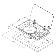 Miniature Réchaud combiné - 1 FEU & 1 ÉVIER ( A GAUCHE) - 526 x 326 mm - NOIR/ARGENT - CARBEST N° 1