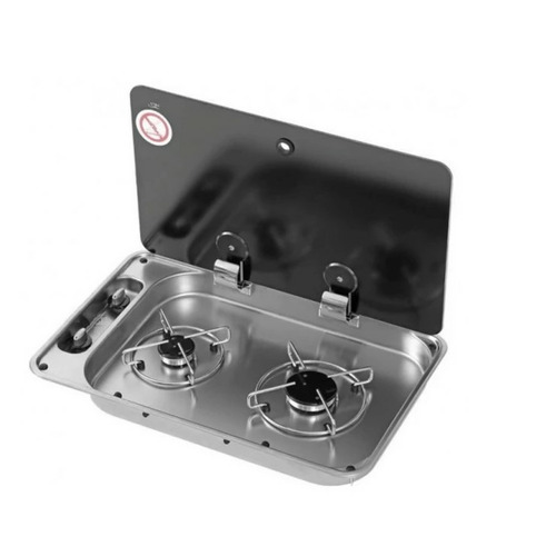Plaque de cuisson - 2 FEUX - 530 x l 340 - Hoodiny FC1336 - ARGENT/ NOIR - CAN
