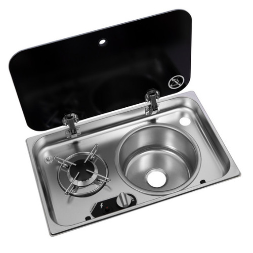 ATTENTION Produit Reconditionné - Réchaud combiné - 1 FEU & 1 ÉVIER ( A DROITE ) - 526 x 326 mm - NOIR/ARGENT - CARBEST