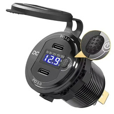 Miniature Prise USB-C encastrable avec double port USB-C - Voltmètre LED intégré - N° 1