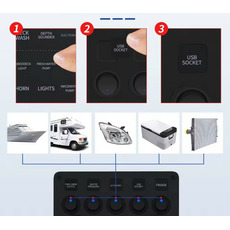 Miniature Panneau de commande multifonctions à 5 interrupteurs – USB, 12 V et voltmètre LED N° 2