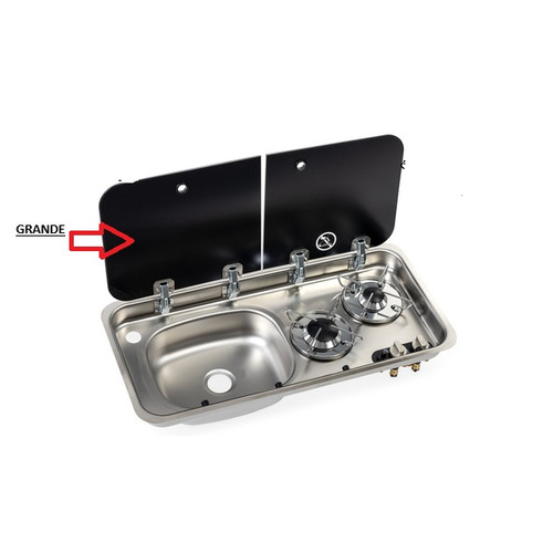 Grande vitre pour le réchaud combiné - 2 FEUX & 1 ÉVIER (A GAUCHE ) - 726 x 346 mm - NOIR/ARGENT - CARBEST