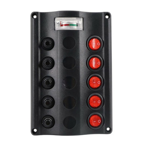 Tableau électrique WAVE 5 interrupteurs+ Voltmètre 12V - OSCULATI