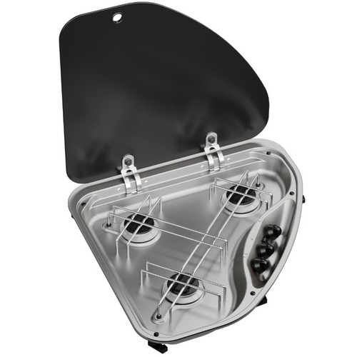 Réchaud - 3 FEUX - 490 x 78 x 490 mm  -  ALLUMAGE 12 V -  PI9023 -  NOIR - DOMETIC