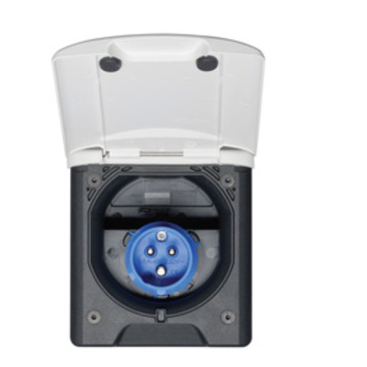 Prise extérieure P17 Magnétique 16 A - Capot Blanc / Arrière Noir - IP44