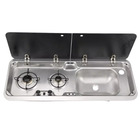 Miniature Réchaud combiné - 2 FEUX & 1 ÉVIER (A DROITE ) - 900 x 360 mm - NOIR/ARGENT - CARBEST N° 0
