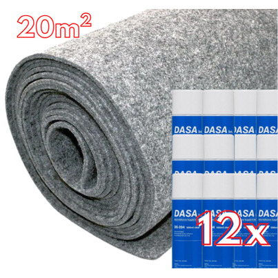 Pack Aménagement Intérieur : 20 m² de Moquette Extensible GRIS CLAIR + 12 Colles Spray Haute Performance