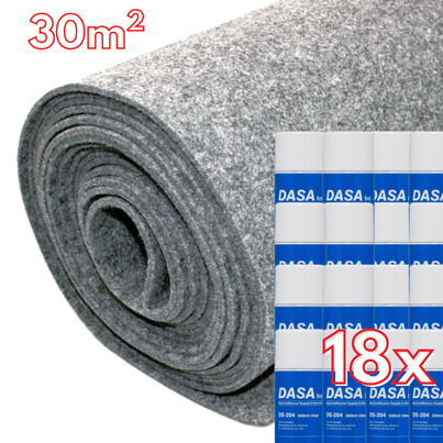 Pack Aménagement Intérieur : 30 m² de Moquette Extensible GRIS CLAIR  + 18 Colles Spray Haute Performance