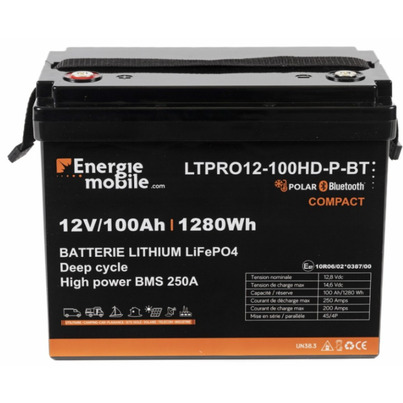 Batterie Lithium LiFePO4 12V 100Ah avec Chauffage Polar & Bluetooth - LTPRO12-100HD-P-BT - ENERGIE MOBILE