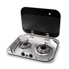Miniature Pack Cuisine Combiné Carbest & Reich — Réchaud Gaz 2 Feux + Évier Inox Couvercles Verre Noir + Mitigeur Rabattable & Raccord Gaz 8 mm N° 2