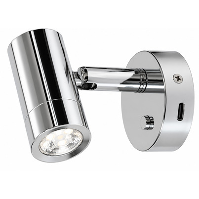 Liseuse LED orientable tactile 12/24V avec port USB-C & variateur — CHROME