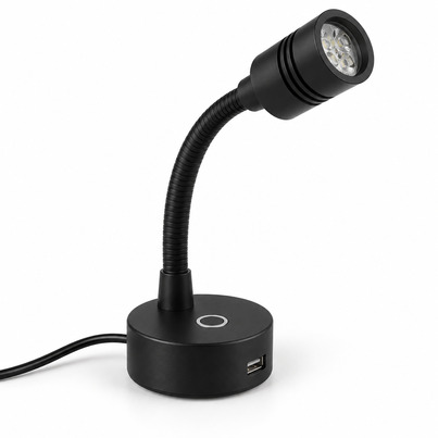 Spot liseuse LED tactile orientable 1,5W avec prise USB & veilleuse bleue