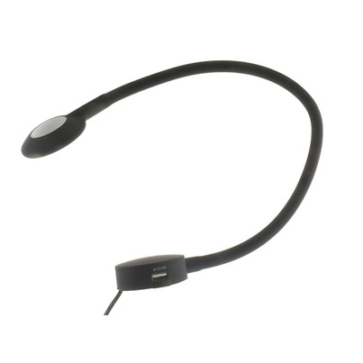 Liseuse LED sur flexible 250 mm avec variateur tactile, veilleuse rouge & port USB — 12/24V Noir