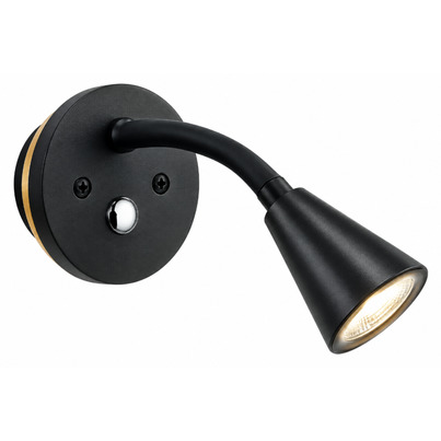 Liseuse LED flexible silicone noir 12V 2W base Ø80mm fixation invisible avec halo bleu 0,2W & USB-C (3000K)