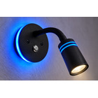 Miniature Liseuse LED COB 6000K flexible silicone noir 12V 2W base Ø80mm fixation invisible avec halo bleu 0,2W & USB-C N° 1