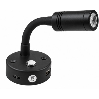 Liseuse LED Flexible Silicone Noir 12V/24V avec Ports USB-A + USB-C & Variateur Tactile (4000K + Veilleuse Bleue) - NOIR 