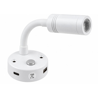 Liseuse LED Flexible Silicone Noir 12V/24V avec Ports USB-A + USB-C & Variateur Tactile (4000K + Veilleuse Bleue) - BLANC