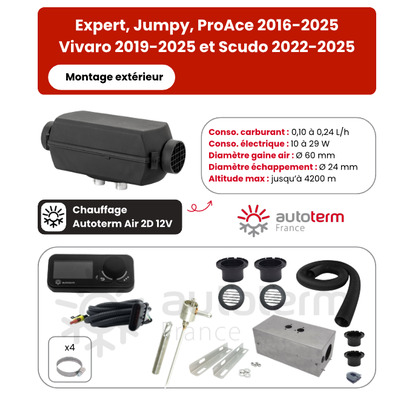 Kit Chauffage Diesel 12V Autoterm Air — Montage Extérieur Sous Châssis Expert / Jumpy / ProAce / Vivaro / Scudo L1H1