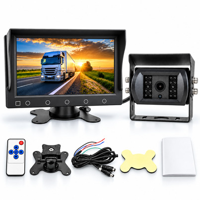 PACK RECUL  camping-car et van : écran moniteur DVR 7 pouces Split Screen + caméra 18 LED infrarouges IP67, câble 15 m inclus