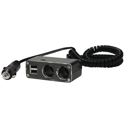 MULTIPRISE ALLUME CIGARE 2 FICHES + 2 USB + 1m cable