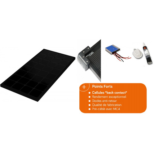 kit solaire complet pré-câblé (5m), panneau hp 200w black n, rég. mppt, passe-toit, colle, kit coins noirs