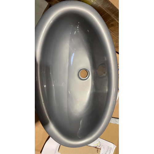 lavabo encastrable ovale en plastique argent 45 x 35 x 14,5 cm - attention produit neuf avec défaut d’aspect suite à un sinistre transport - produit neuf jamais utilisé 